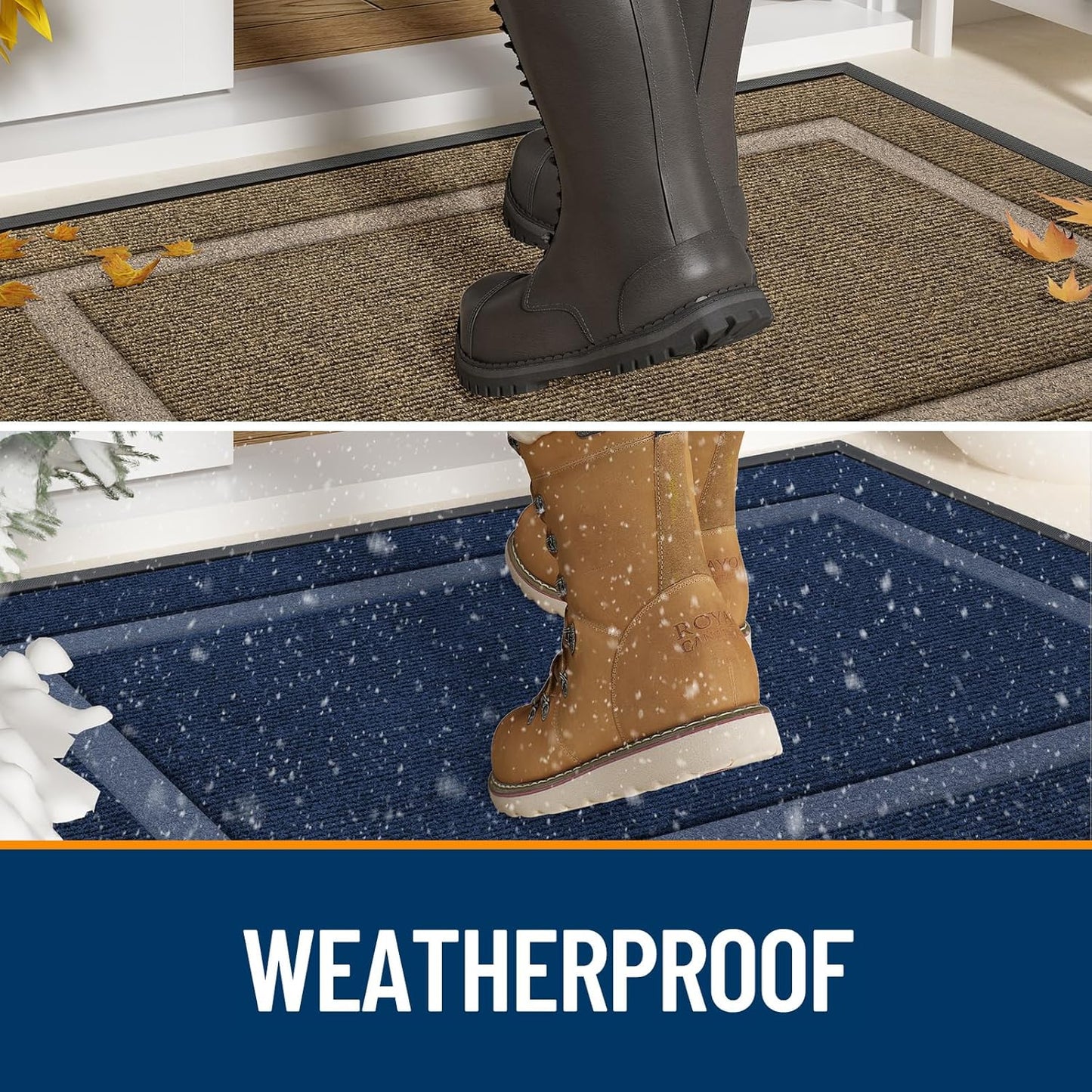 OLANLY Front Door Mat Indoor Outdoor Entrance, Waterproof All-Season, All-Weather Doormat, Sturdy Natural Rubber, Fade Resistant, Low Profile, Easy Clean Patio Porch Entryway Mat, 59x35, Beige