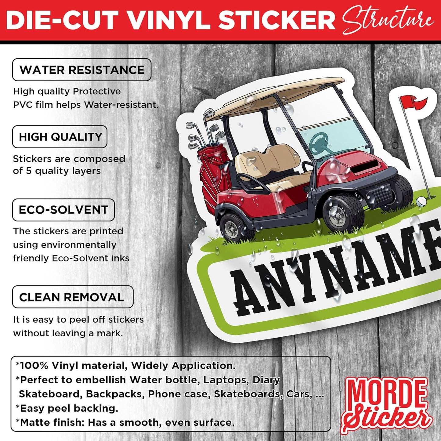 Custom Golf Name Sticker Personalized Golf Sports Name Stickers Golf Cart Waterproof Vinyl Stickers for Laptop Water Bottle Cars Phone Case Decal Decor Stuff Gifts