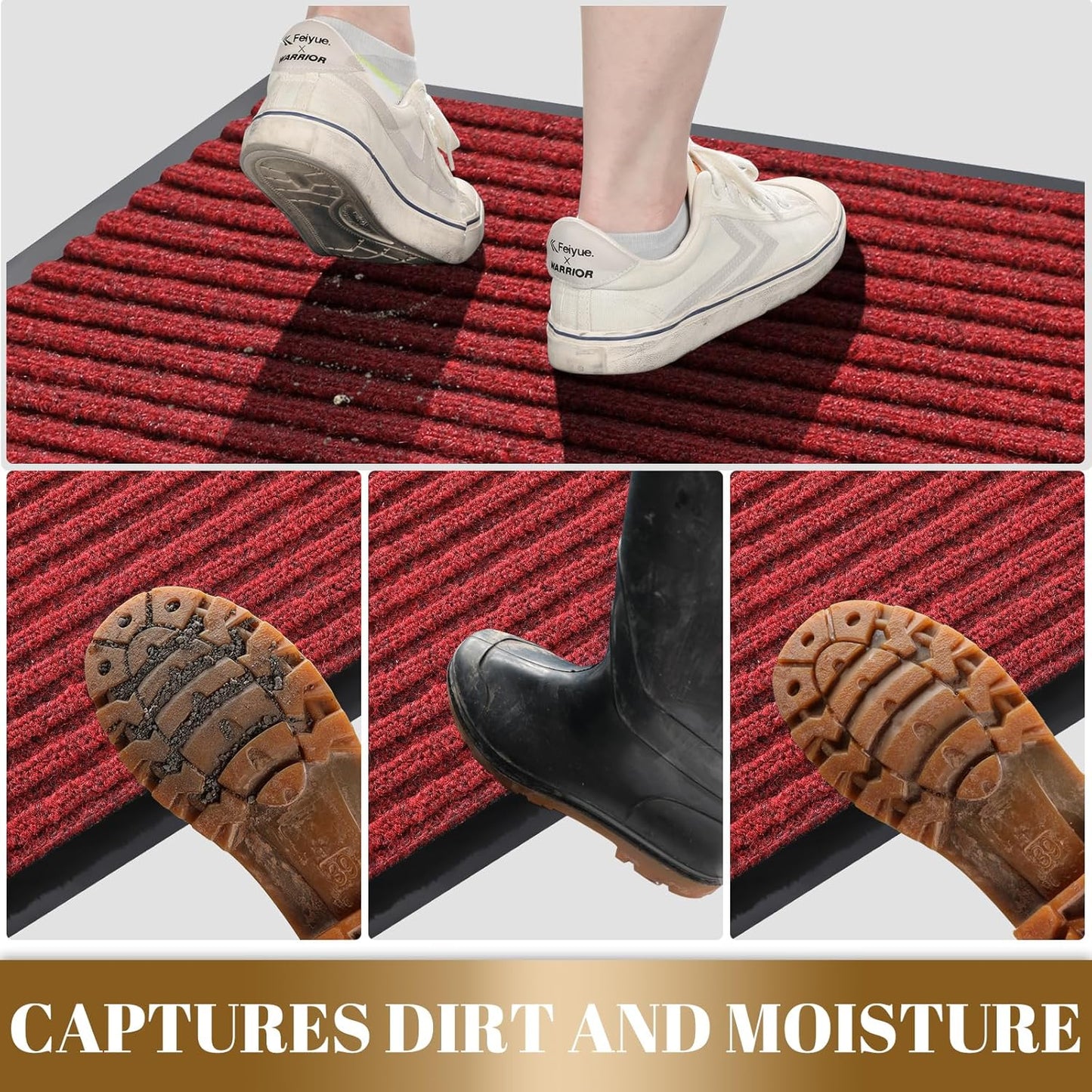 Yimobra Front Door Mat Outdoor Indoor Entrance, 100% Waterproof All-Season All Weather Doormat, Welcome Matt Outside Entry, Non Slip, Low Profile, Heavy Duty Patio Porch Floor Mats,36 x 17,Black Red