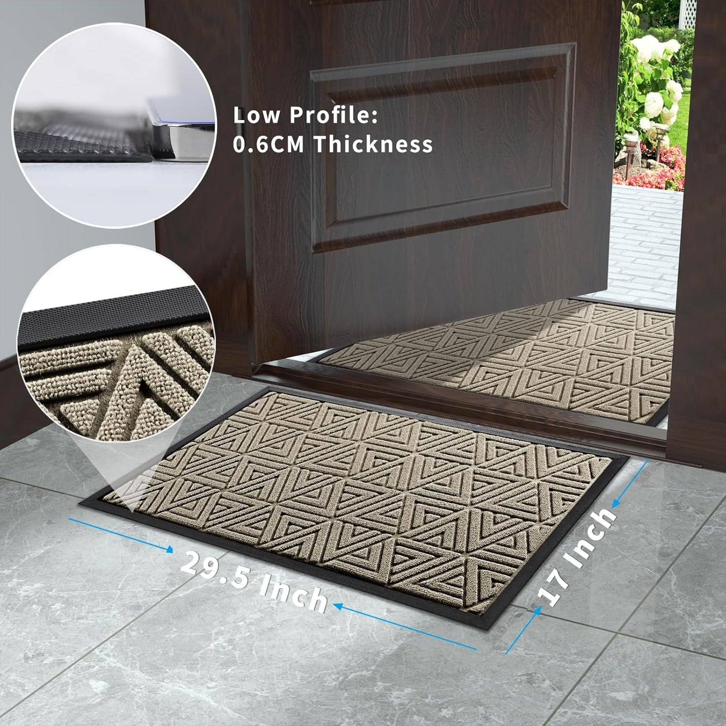 Yimobra Outdoor Mats for Front Door 29.5x17, Stops Mud & Dirt at Entrance, Fits Garage & Patio, All-Weather Waterproof Non Slip Outdoor Indoor Welcome Mat, Beige