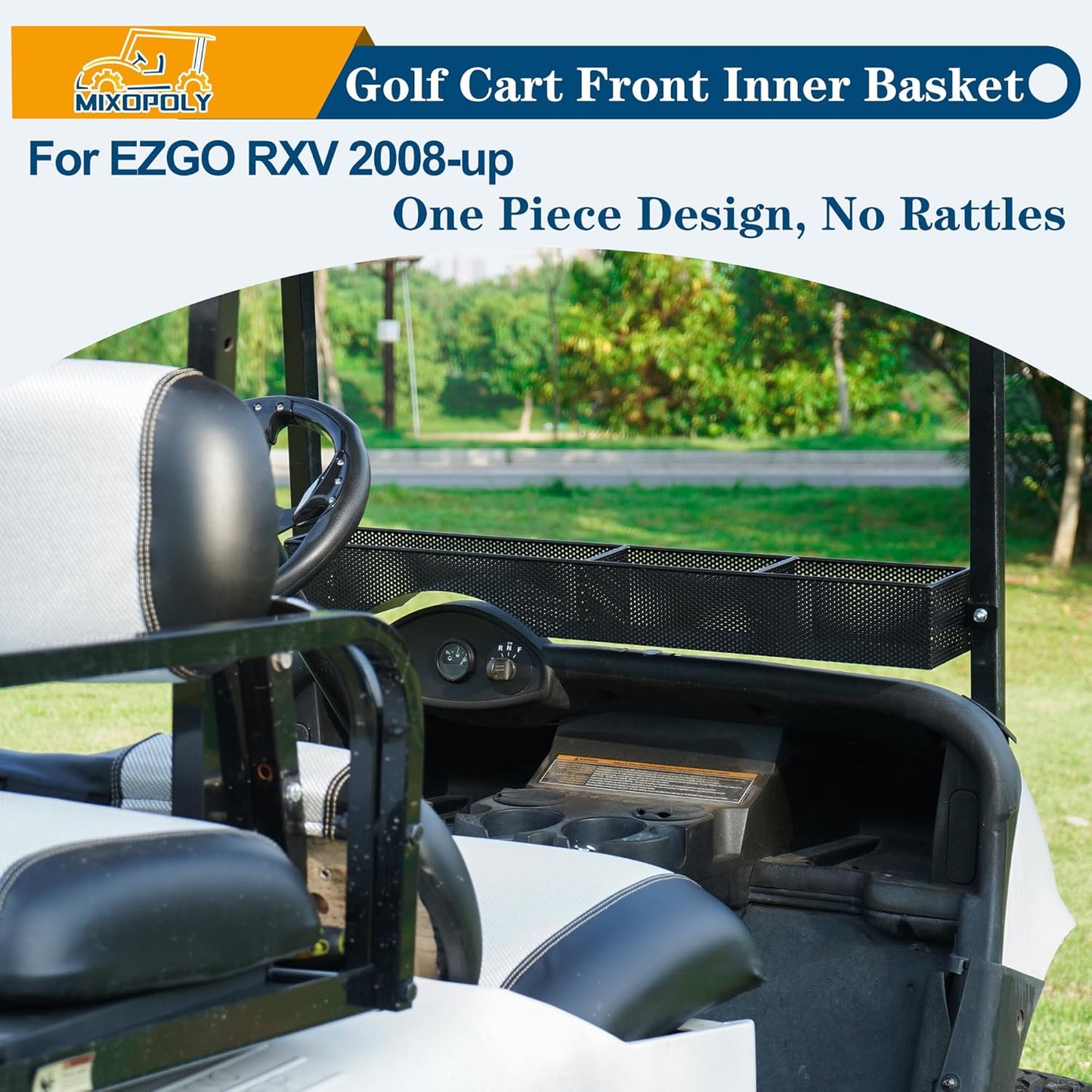Golf Cart Front Inner Basket Dash Storage Tray Organizer for EZGO RXV 2008-up with One Piece Solid Design, More Sturdy and No Rattles