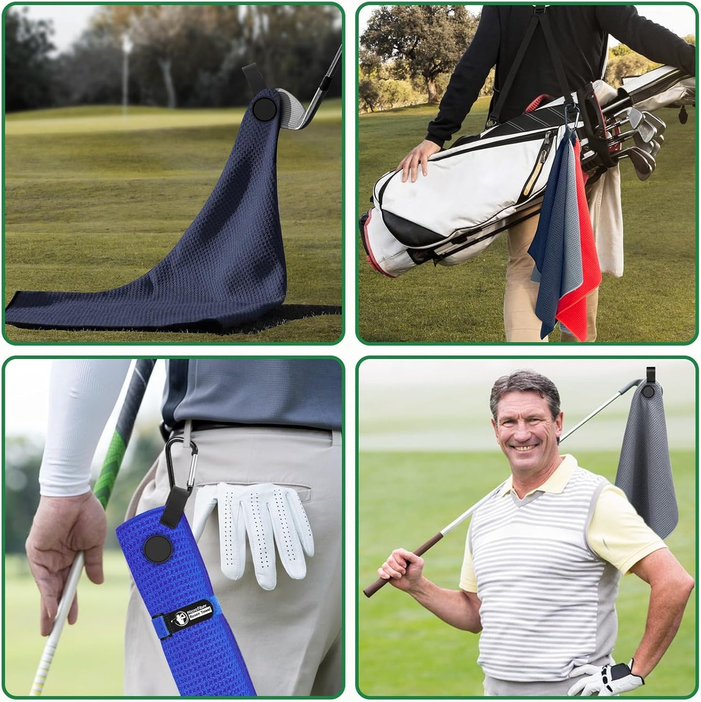 Golf Towel, 2 PCS Magnetic Golf Towels with Brush and Divot Tool, Microfiber Waffle Pattern with Clip for Men, Industrial Strength Magnet for Strong Hold to Golf Bags, Carts or Clubs (Black Gray)