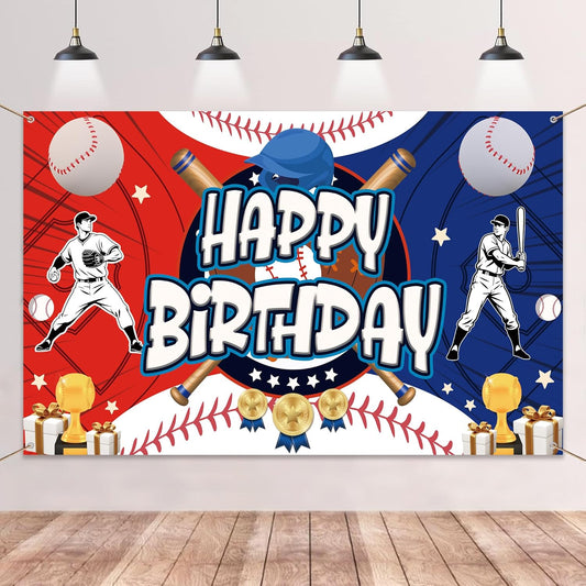 Baseball Happy Birthday Banner Backdrop - Baseball Party Decorations Vinyl Photo Background, Sports Theme Birthday Party Supplies for Kids Teenager Adults (71x43 in)