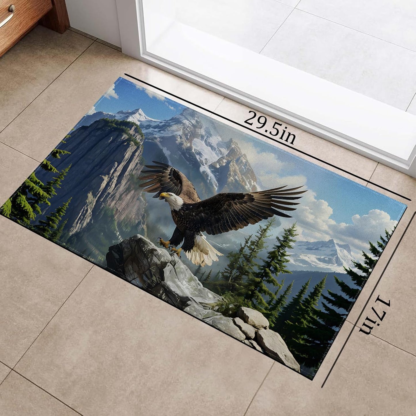 Bald Eagle Indoor Doormat, Mountain Non-Woven Fabrics Non Slip Floor Mat 17x29.5 in Area Rug Quick Absorbent Entrance Rug Front Door Mat, Welcome Mats Entryway Rug Doormats for Kitchen Home Bedroom