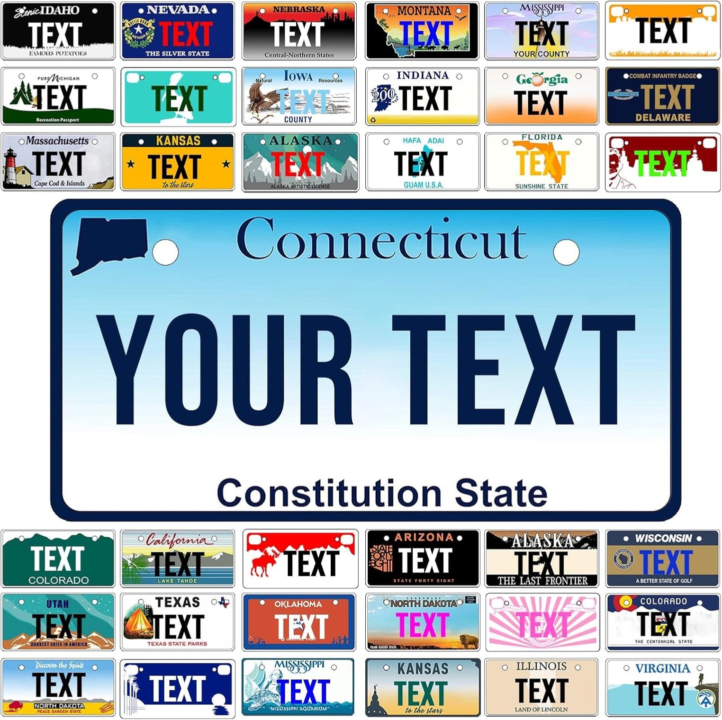 Custom Mini License Plate,Personalized Connecticut Bike License Plate - Select from All 50 States,3 Sizes - Customized Customizable State Car Tag Plates for Kids Bike, Bicycle,Toy Car,4x2 Inch