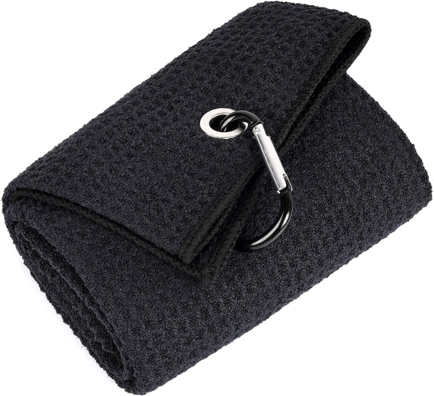 Mile High Life Microfiber Waffle Pattern Golf Towel | Club Groove Cleaner Brush | Foldable Divot Tool with Magnetic Ball Marker (Black Towel/Brush/Bone Divot)