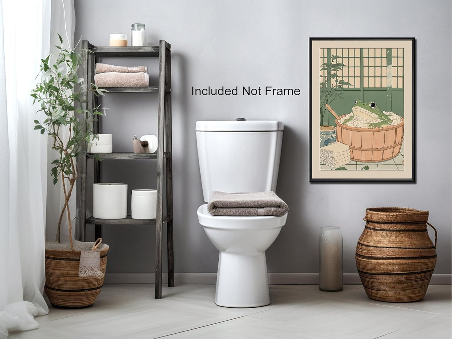 Funny Bathroom Wall Art Japanese Aesthetic Frog in a Bathtub Posters Cute Animal Canvas Prints Vintage Neutral Minimalist Wall Decor for Apartment Dorm 24x36in Unframed