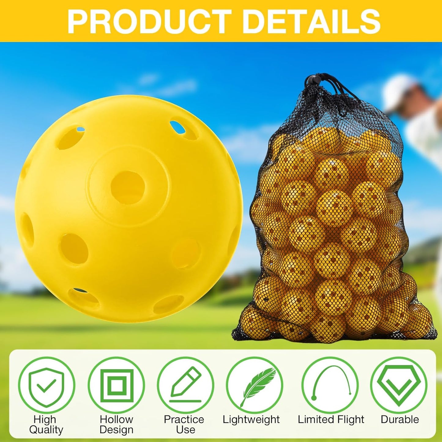 80 Pack Practice Golf Balls Limited Flight 42 mm Golf Training Airflow Hollow Plastic Ball for Women Men Indoor Outdoor Driving Range Swing Practice Home