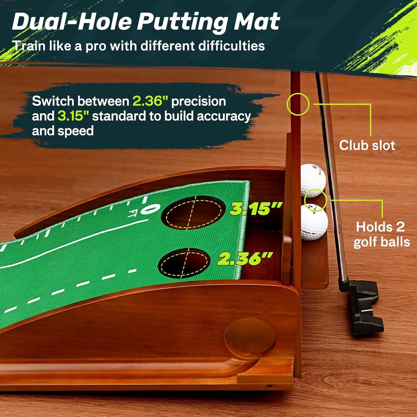 SAPLIZE Golf Putting Mat/Putting Green Mat - Adjustable Slope, Trajectory Tracking, Automatic Ball Return & Pong Game Modes |Portable Practice Green for Home, Office, Indoor & Outdoor