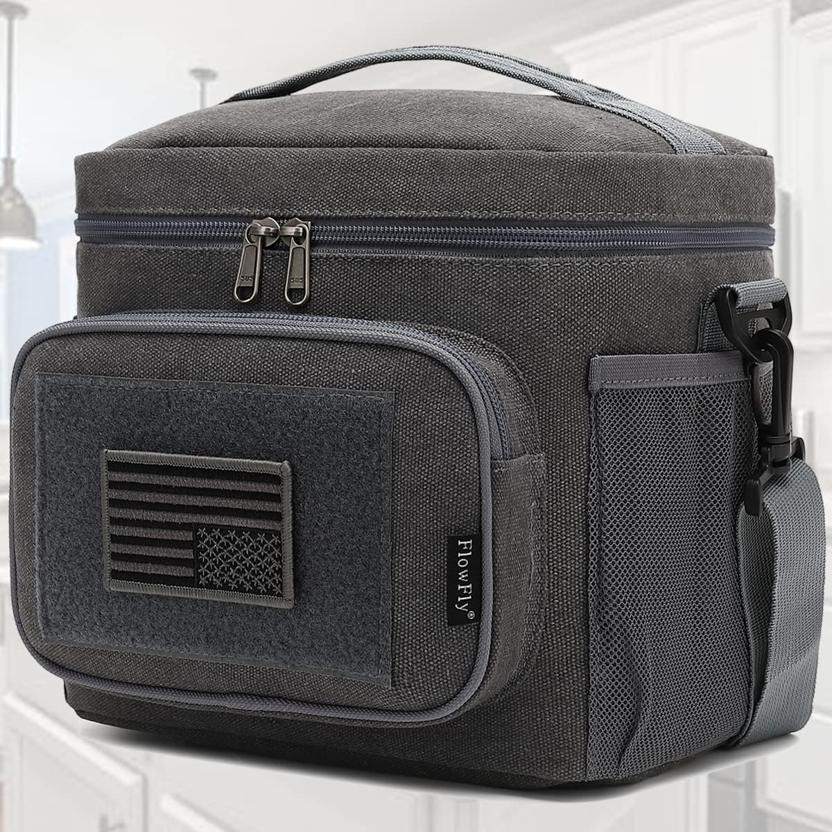 FlowFly Lunch Bag, Insulated Cooler, Thermal Lunch Box Tote with MOLLE/PALS Webbing, Adjustable Padded Shoulder Strap, for Tactical Men Women Adults and Boys Girls Kids (Navy, Medium)