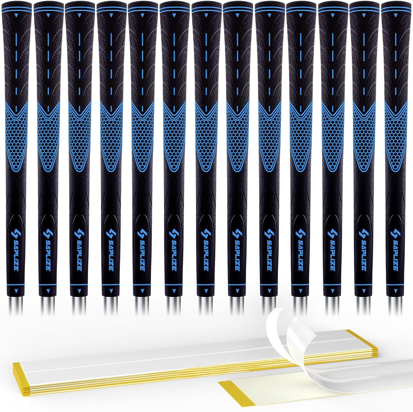 SAPLIZE Golf Grips Set of 13, Bundle with Tape or Full Regripping Kit, Jumbo / Mid / Standard / Undersize, Women / Men Anti-slip Rubber Golf Club Grips, CC01 Series