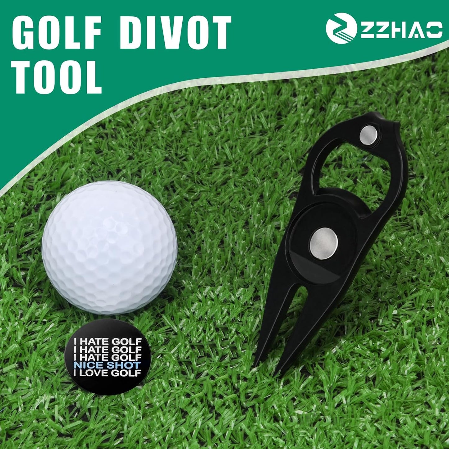 ZZHAO Golf Divot Tool and Golf Ball Marker, Divot Repair Tool，Golf Accessories for Men, Funny Gifts for Men, Tools for Men