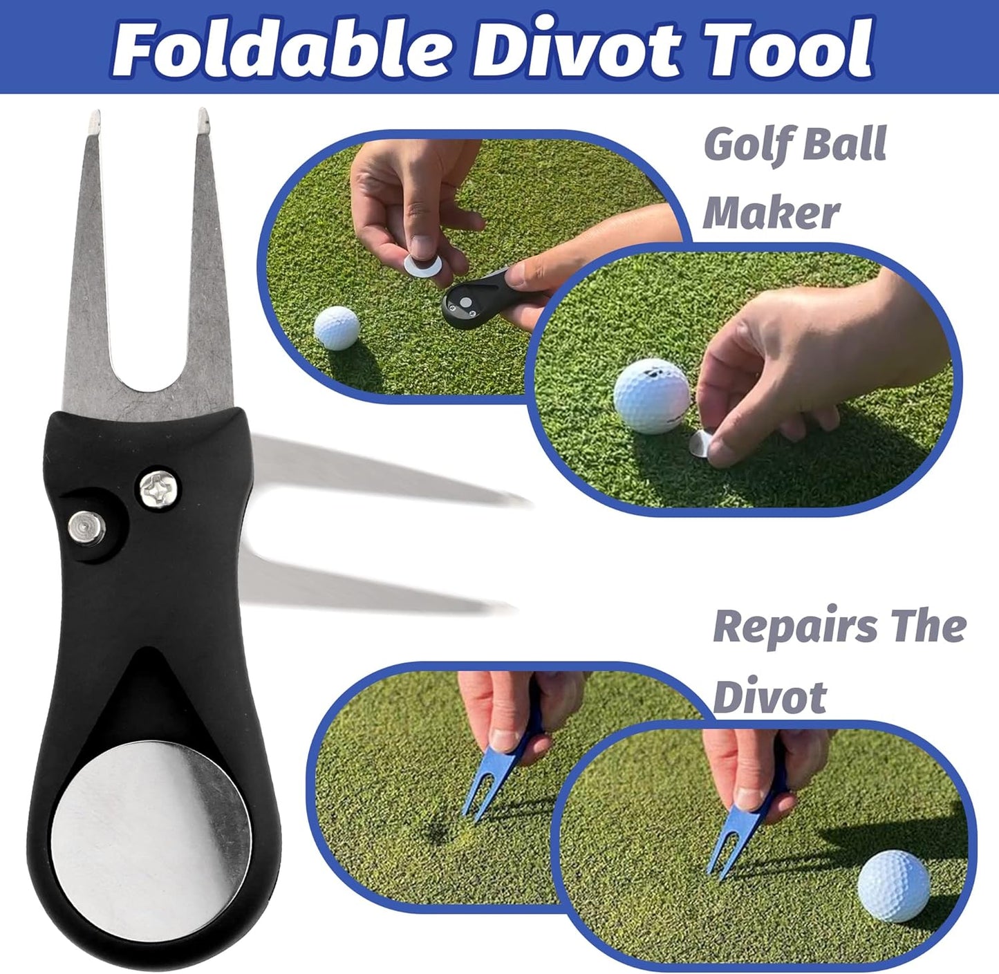 Golf Towel Set - 3 Microfiber Waffle Pattern Golf Towels & Club Brush & Divot Repair Tool, Accessories for Men & Women