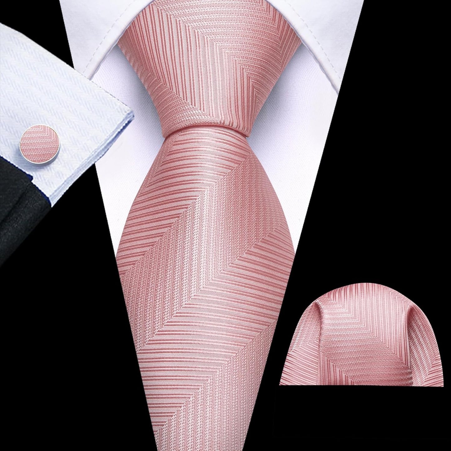 Barry.Wang Designer Classic Ties for Men Set Formal Pocket Square Cufflink Check Plaid