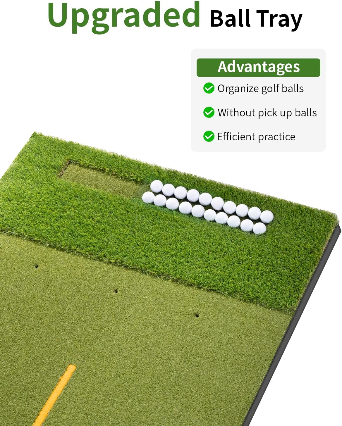 5.2x4ft & 6x4ft 21mm-45mm Dual-Turf Golf Mat with Ball Tray, Thickened Golf Hitting Mat with 9 Hitting Holes, Alignment Aid Practice Mat for Hitting, Driving Chipping, Swinging, Golf Present for Men