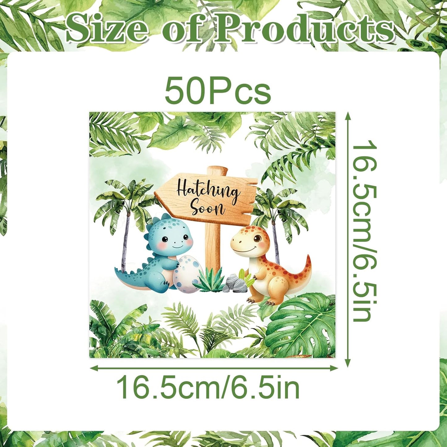 Dinosaur Baby Shower Napkins Decorations, 50PCS Hatching Soon Baby Shower Napkin Supplies, Cute Dino Party Decor for Boys
