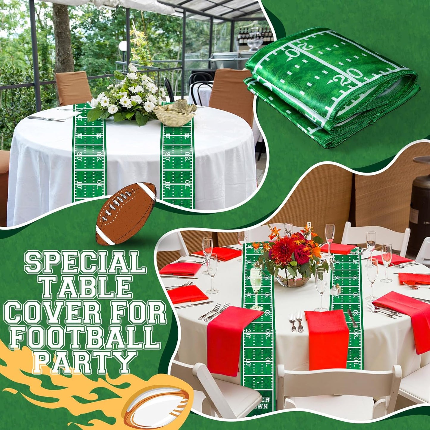 6 Pcs Football Party Table Runner 60 x 6 Inch Sports Tablecloth Runner Football Field Tablecloth Striped Table Cover for Sports Party Dining Room