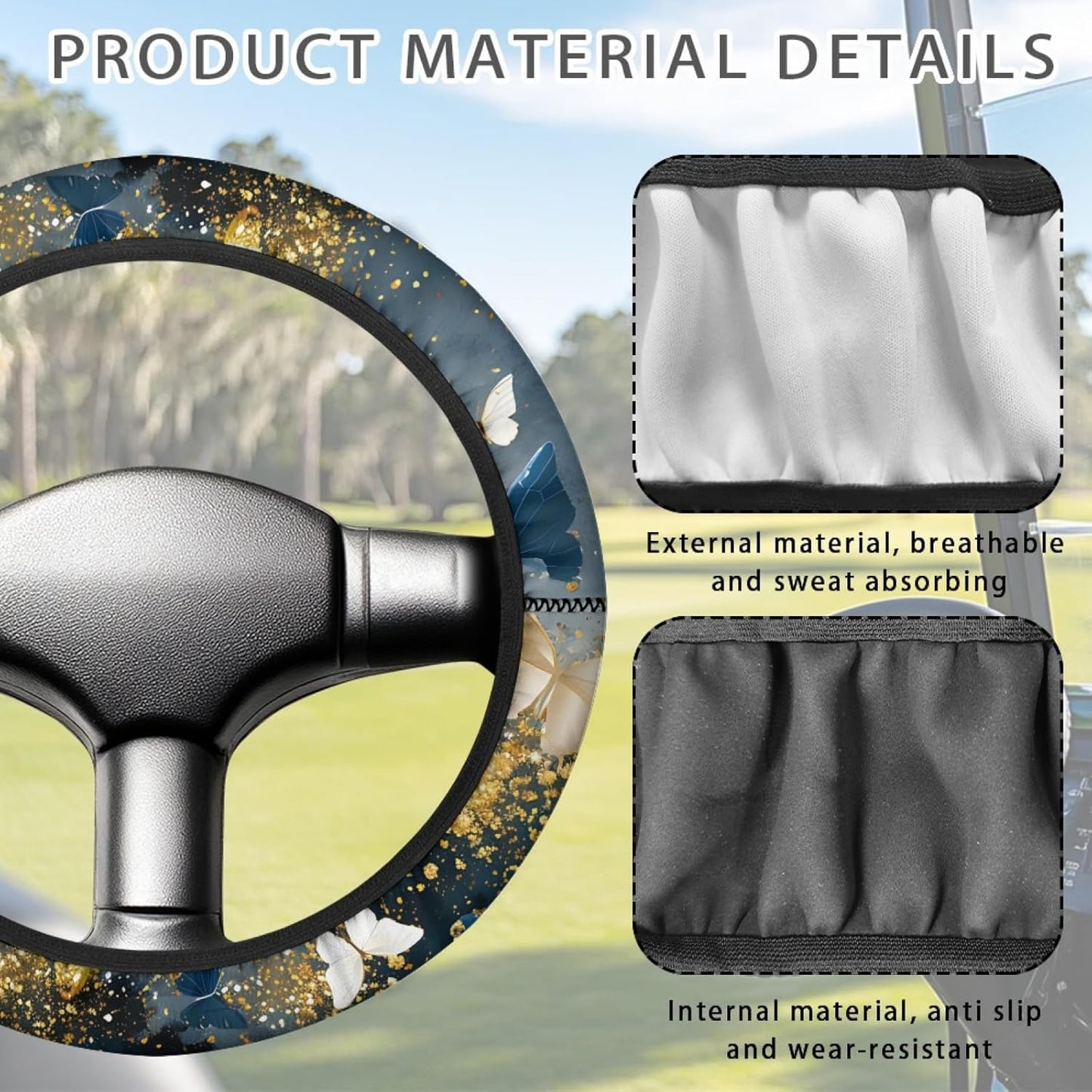 Blue Marble Print Golf Cart Steering Wheel Cover for Women Butterfly Golf Cart Steering Wheel Covers for Club Car Steering Wheel Cover