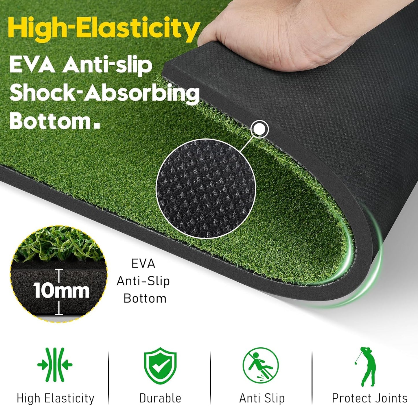 Premium Dual-Turf Golf Mat with Ball Tray, 5x4 FT Golf Hitting Mats Practice Outdoor Indoor Equipment with 10 Golf Balls, 9 Golf Tees, Golf Aid Training Swing Chipping Mat, Gifts for Men,Boy,Golfers