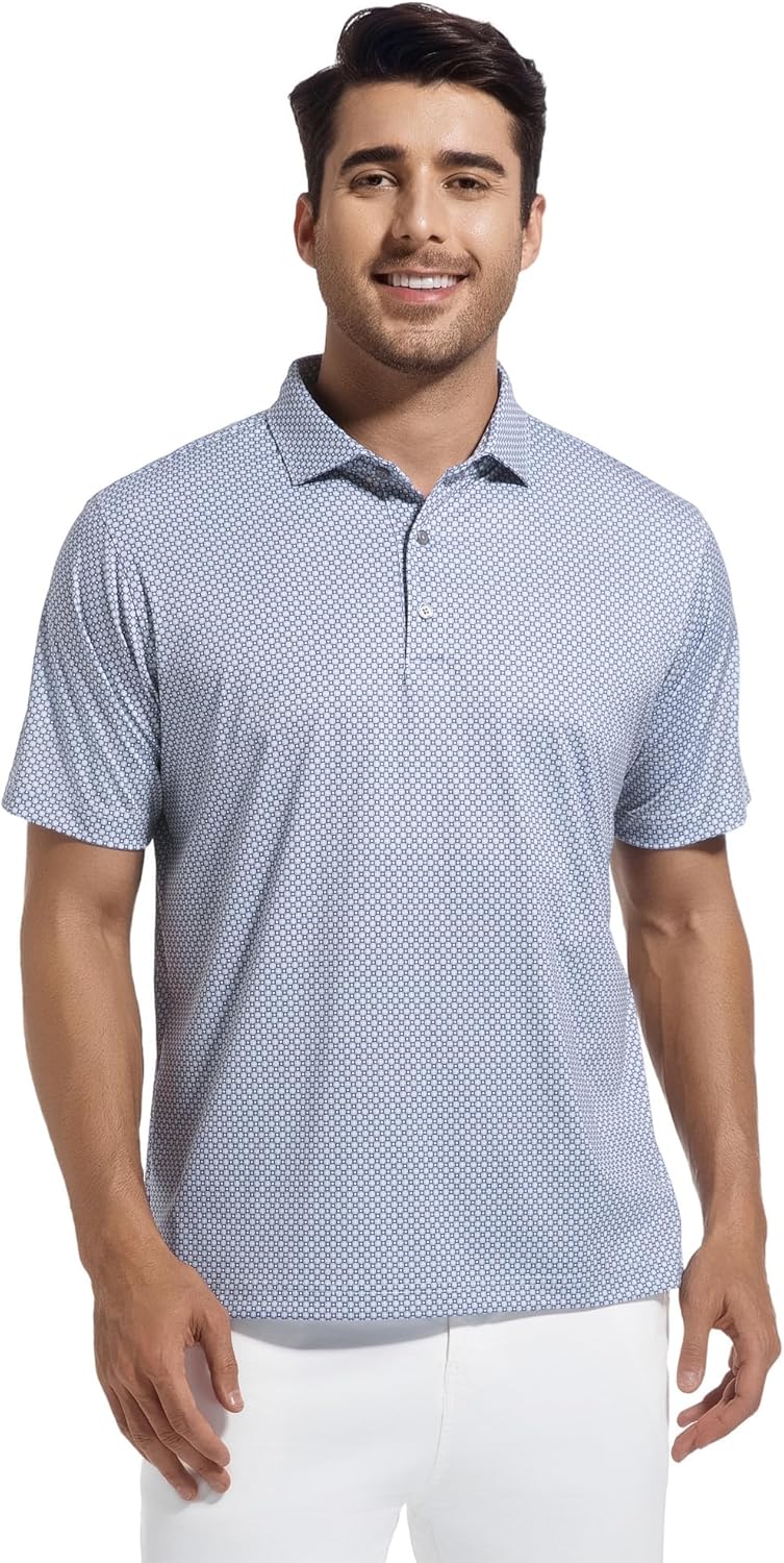 Alex Vando Mens Golf Shirt Moisture Wicking Classic Print Golf Shirts for Men