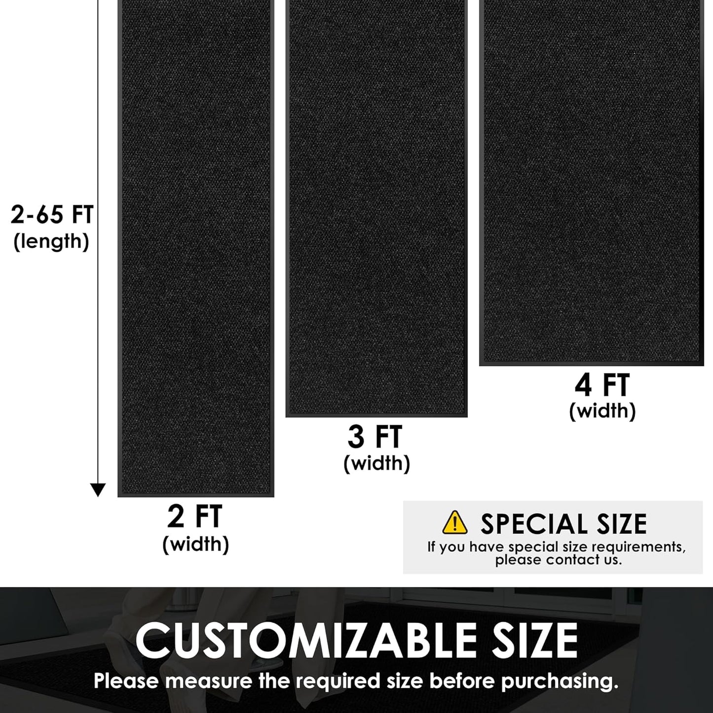 2′ x 57′ Front Door Mat Indoor Outdoor Entrance, Commercial Floor Mat Heavy Duty Dirt Trapper Entryway Doormat, Custom Size Non Slip Rubber Backing Welcome mat, Door Mat for High Traffic Area