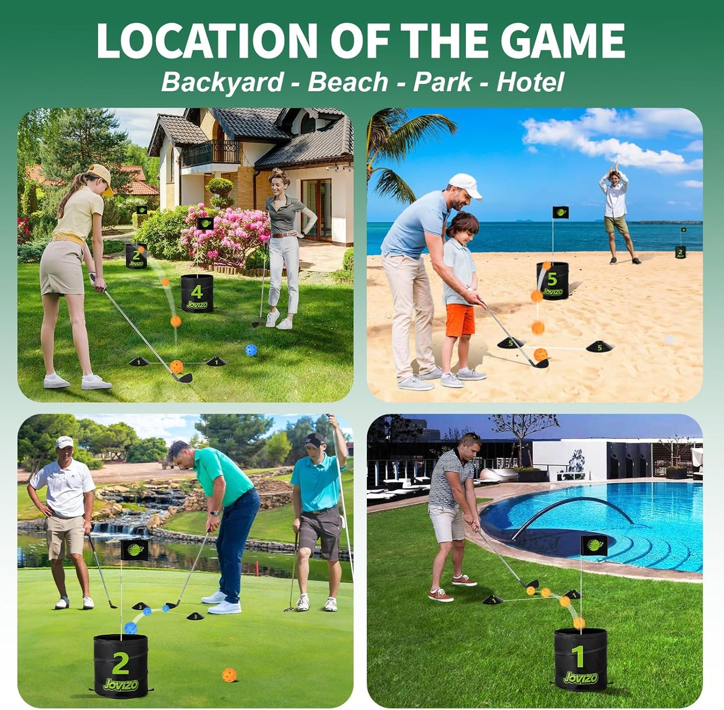 Golf Chipping Game with 1 Club & 6 Holes, Portable Golf Set for Adults Kids, Outdoor Indoor Sports Practice Toy for Family Play Yard, Backyard, Lawn, Beach