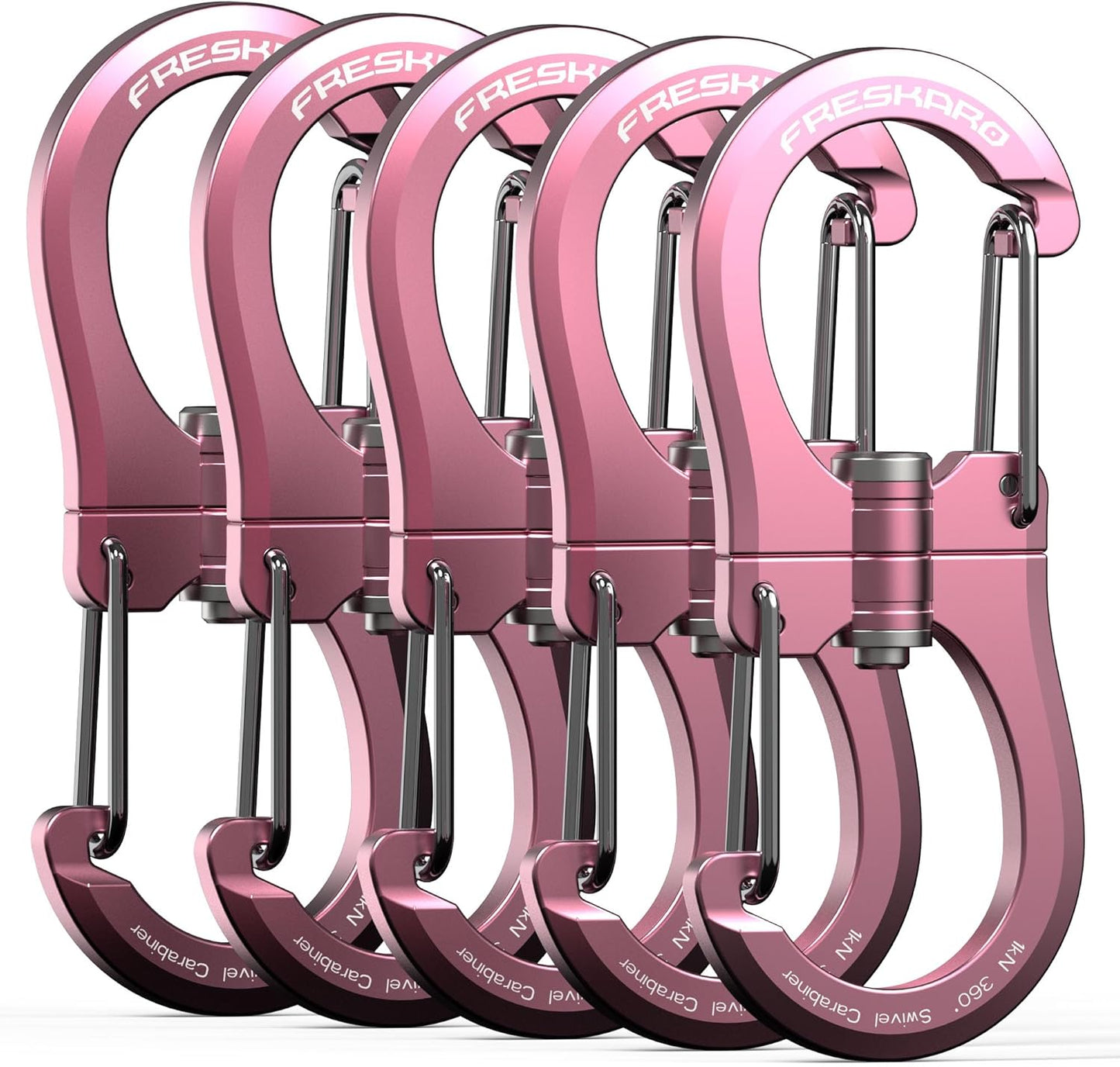 FresKaro 1kN Double-Ended Wiregate Carabiner Clip, Patented Design, Reversible 360 Spin, Lightweight Utility Hook for Hiking, Camping, Fishing, Birdfeeders, Keychain, Not for Climbing