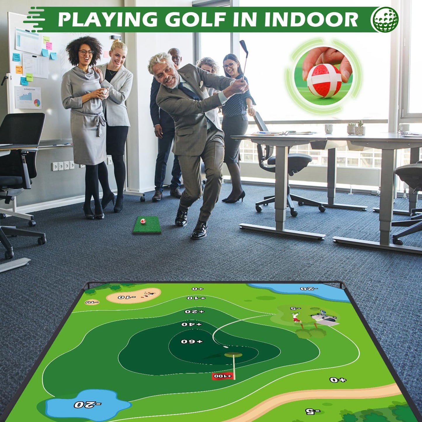 MOLACHI Golf Chipping Game, 71"x71" Portable Sticky Golf Play Mat, Indoor Outdoor Golf Practice, 2 Adjustable Clubs ＆ 20 Sticky Golf Balls for Adults, Family Fun Yard Game Golf Lawn Activity
