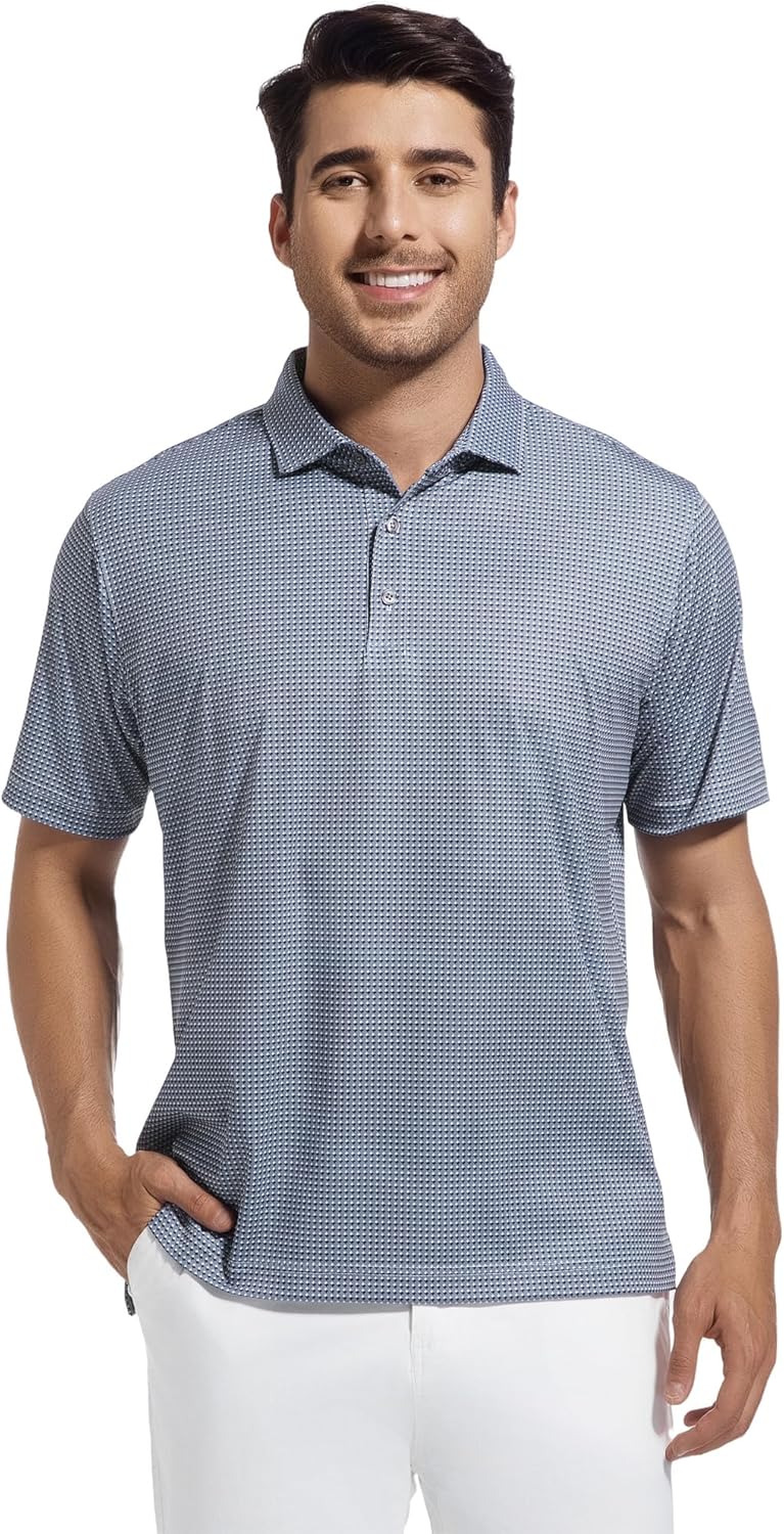 Alex Vando Mens Golf Shirt Moisture Wicking Classic Print Golf Shirts for Men
