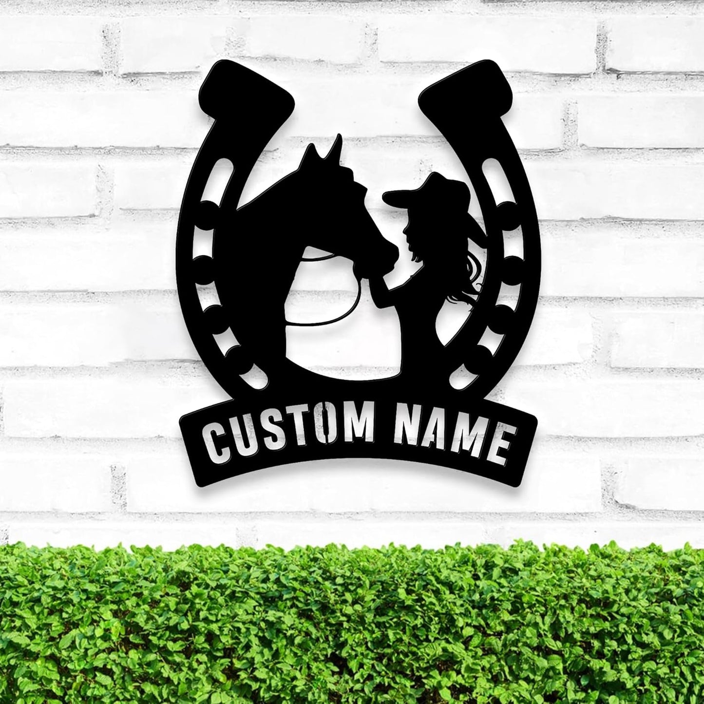 Custom Girl Kissing Horse Metal Wall Art With LED Light, Personalized Cowgirl Name Sign, Outside Wall Hanging, Home Decor, Birthday Gift, Christmas Gift