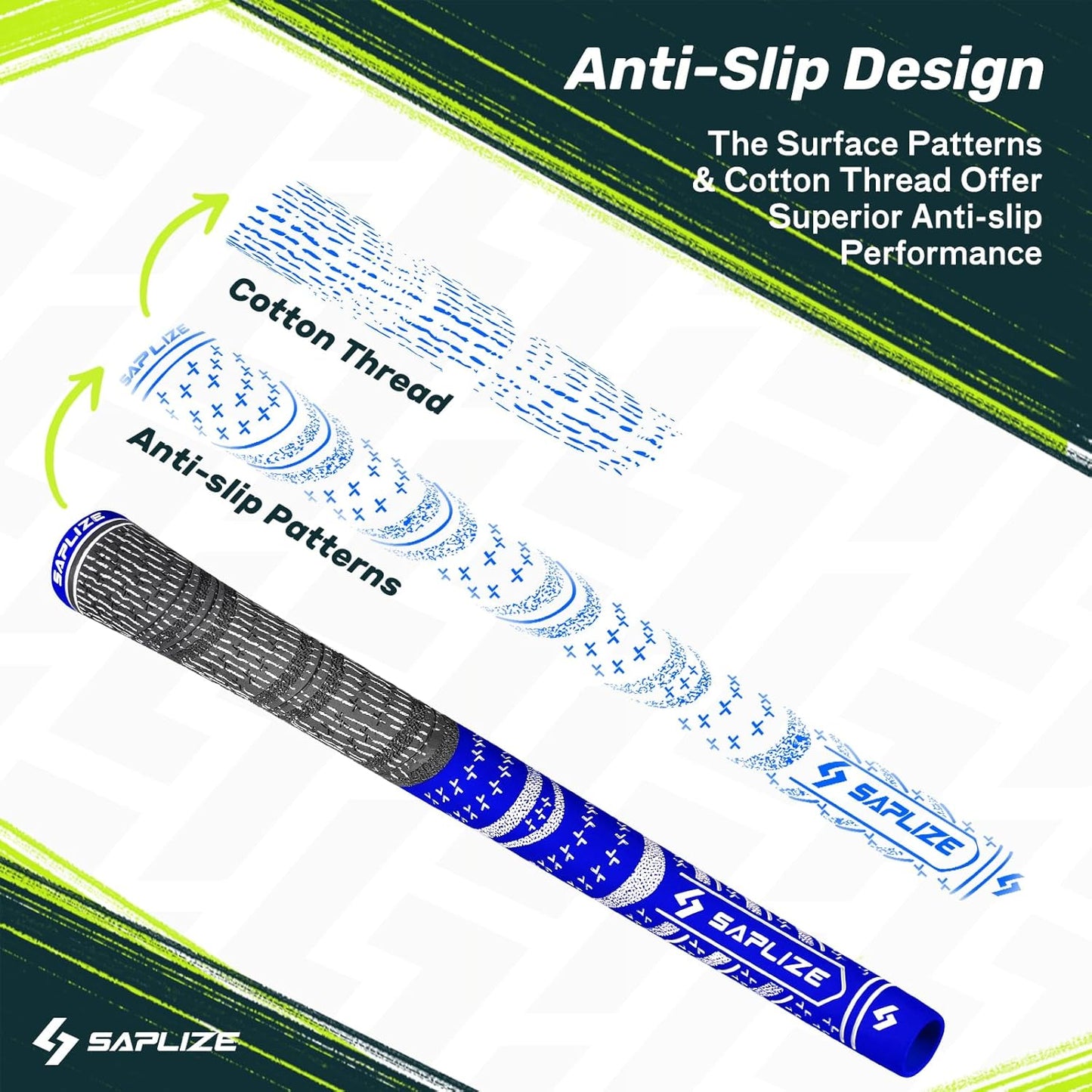 SAPLIZE Cross Cord Golf Grips Set of 13 Grips with Tape or Full Regripping Kit, Std/Mid/Jumbo, Low Taper Design, Multi-compound Hybrid, Anti-Slip Golf Club Grips, CL03 Series