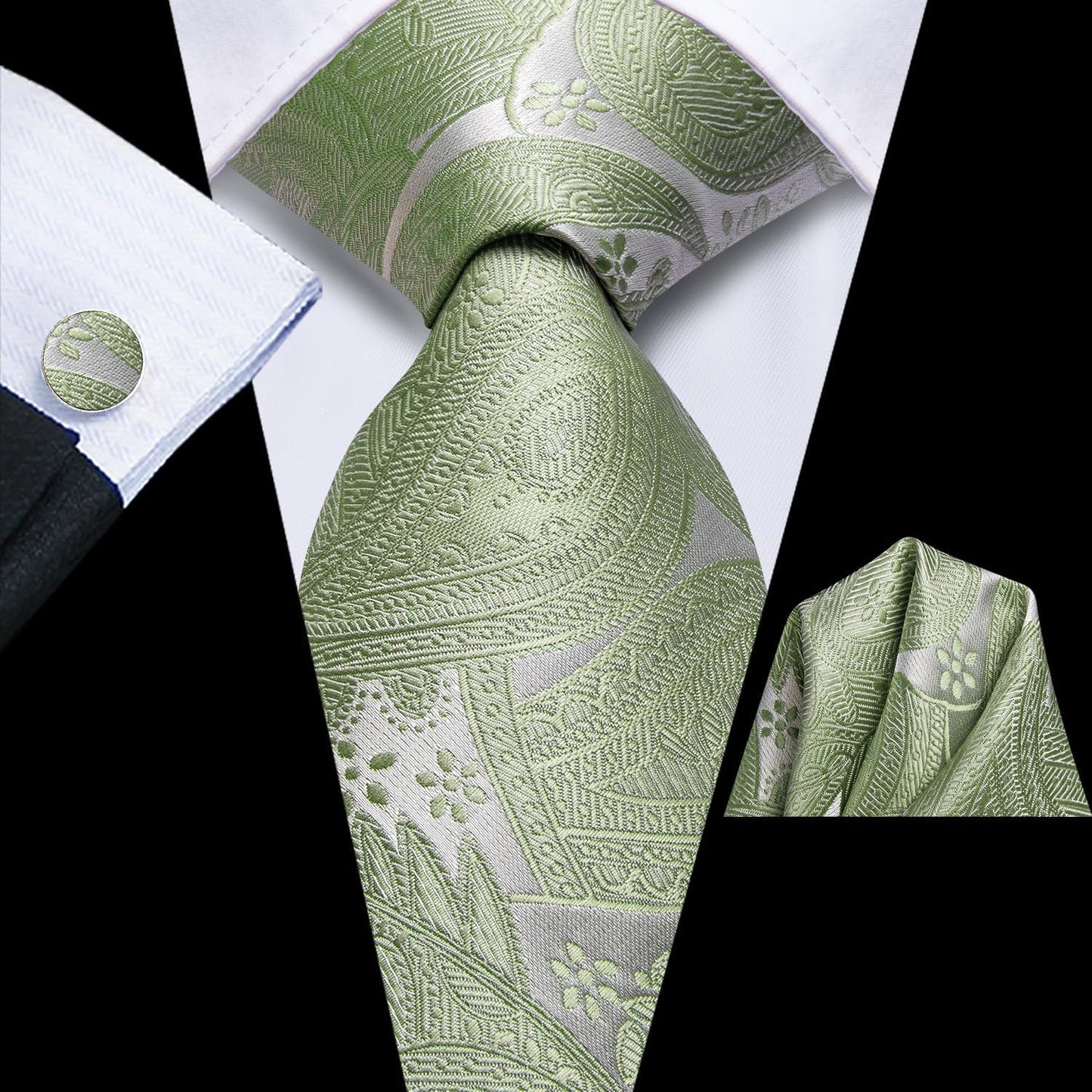 Dubulle Mens Paisley Striped Tie WOVEN Necktie for Men and Handkerchief Cufflinks Set Wedding Formal Business