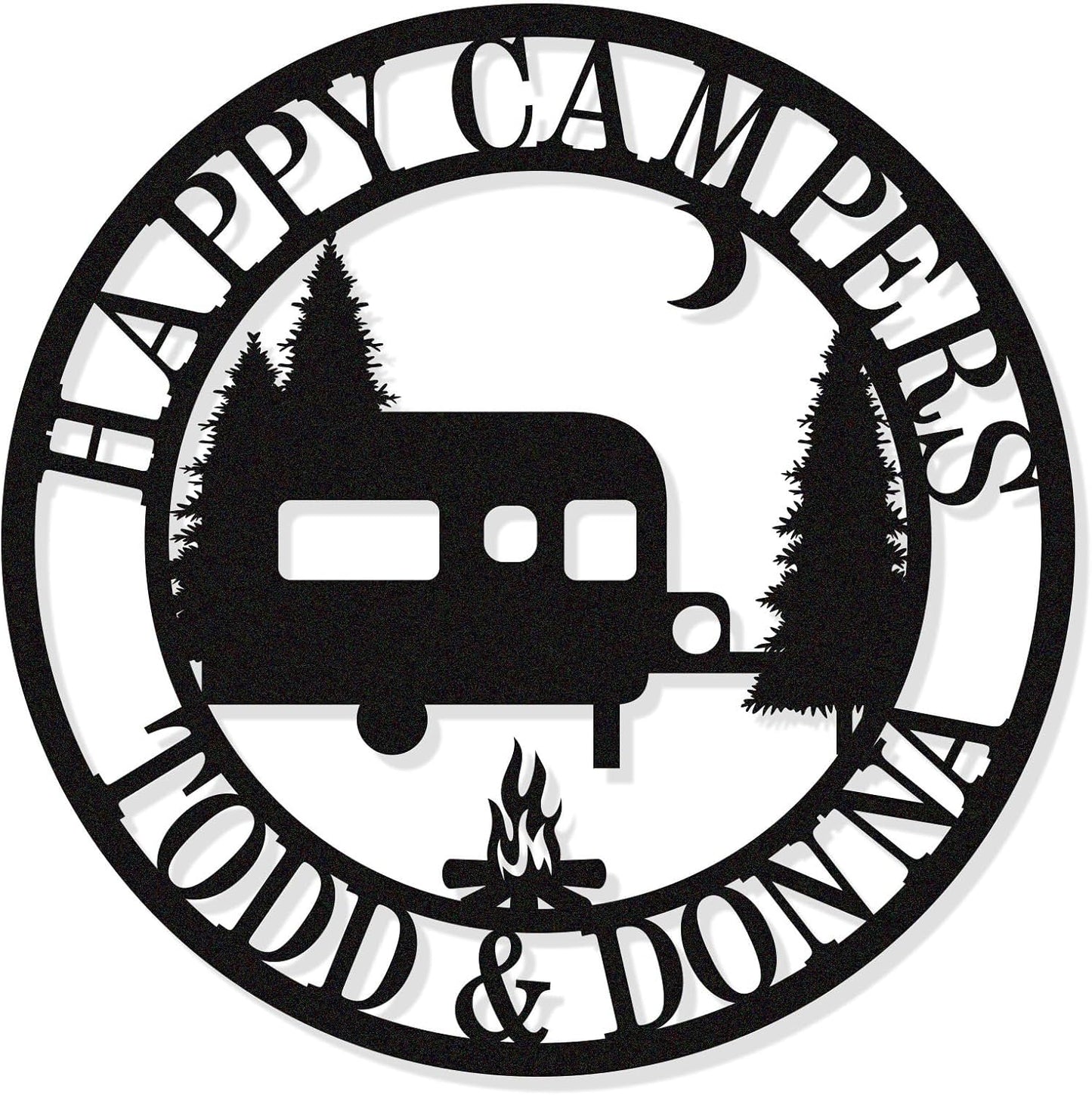 Personalized Happy Camper Metal Sign, Custom Campground Sign, Custom Happy Camper Yard Signs, Hanging Camping Signs, Camping RV Decor