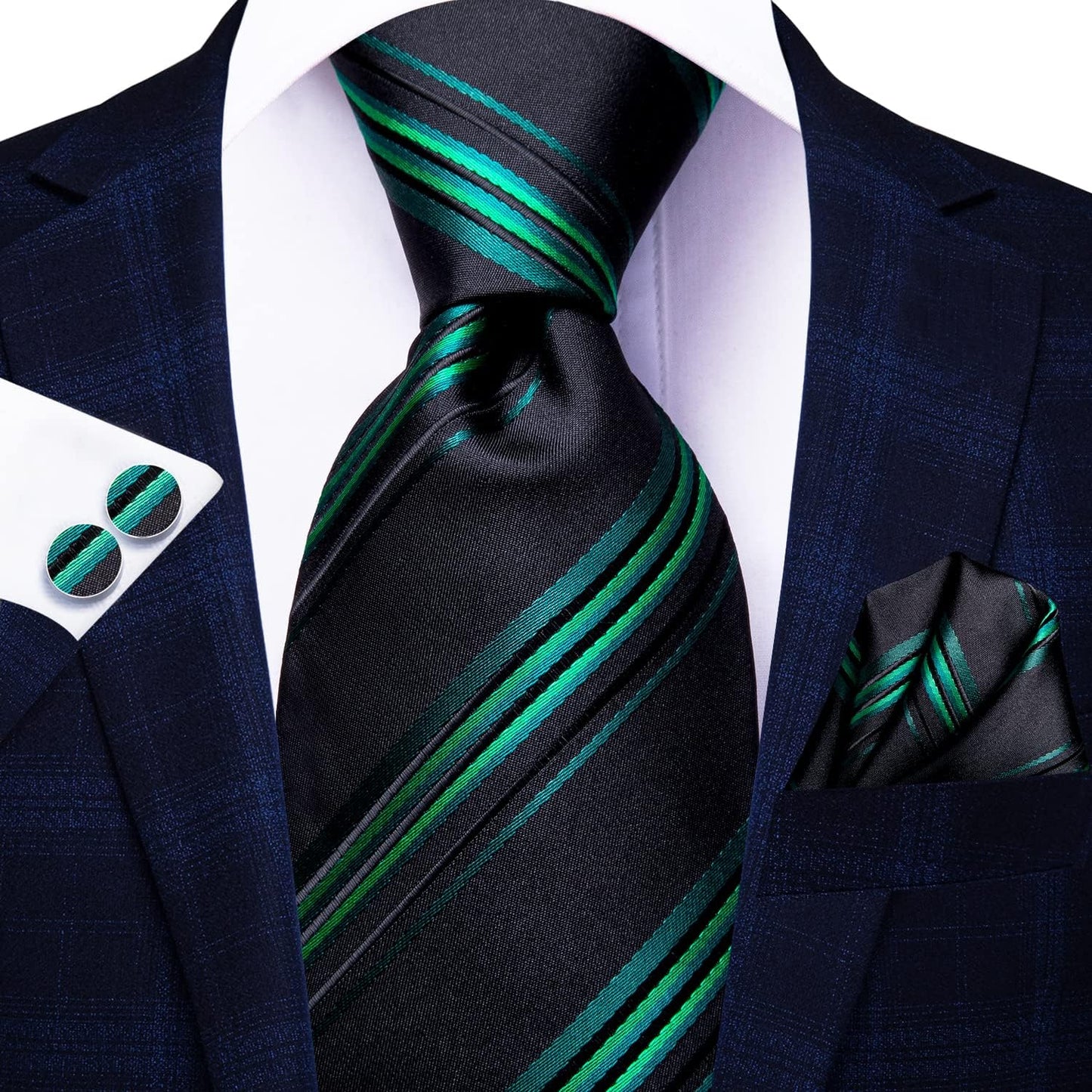 Hi-Tie Men 63inches Tie Set Extra Long Necktie Paisley Tie Pocket Suqare Cufflinks Big and Tall Men Tie