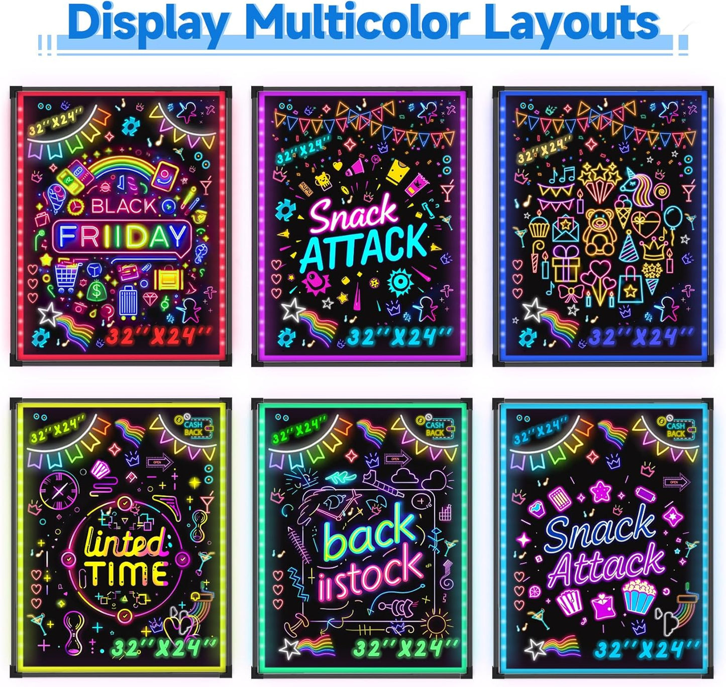 Hosim LED Message Writing Board, 28”x 20" Neon Signs Chalkboard Menu Board, 16 Colors Light Board, LED Drawing Sign Board, LED Note Board with Colors for Christmas Display Light Up Sign