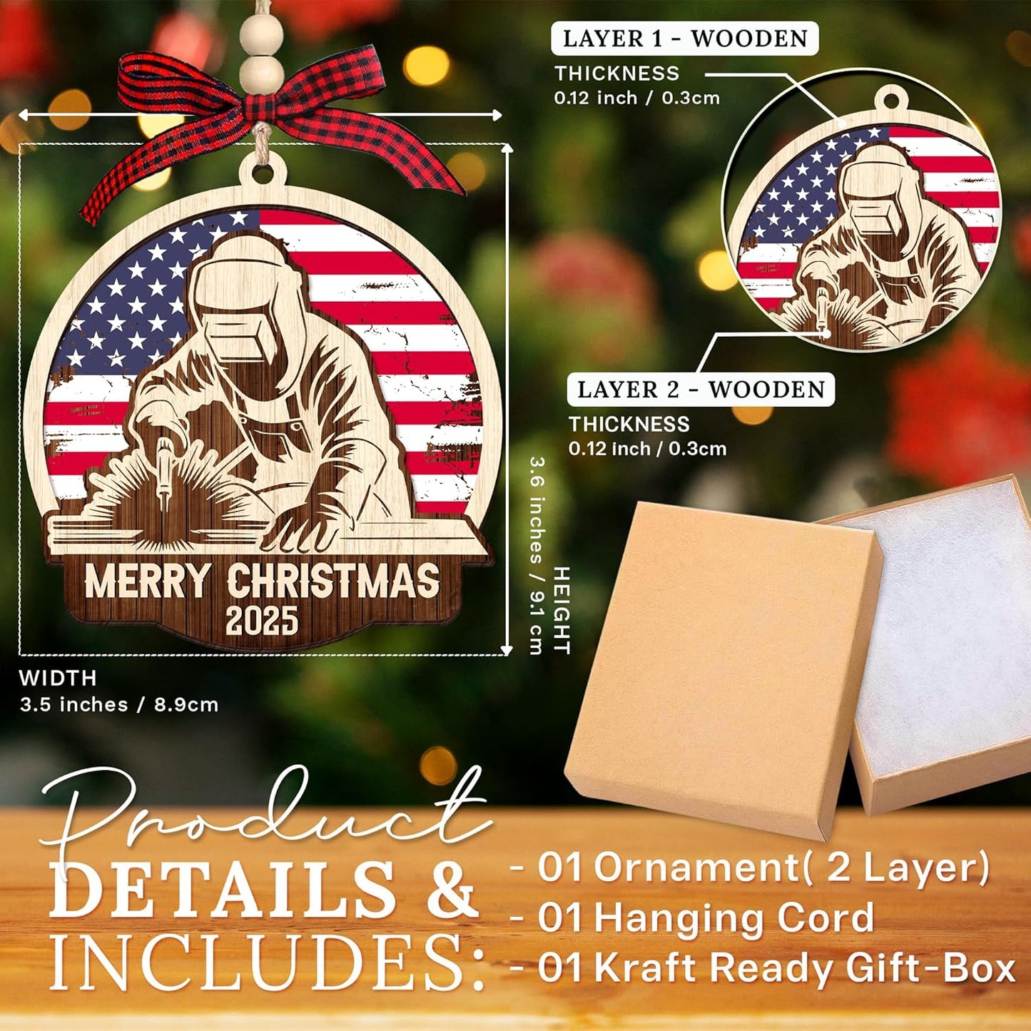 HEXMOZ Welder Ornament for Christmas Tree - Welding Ornaments - Welder Gifts, Welding Gifts for Men, Women - Merry Christmas Wood Ornament 2025 Decoration