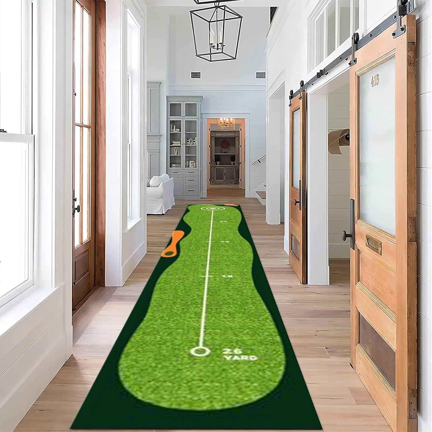 Sports Theme Rugs for Indoor, 2.6x10ft, Green Lawn Hallway Carpet, Reduce Noise Breathable Durable Entry Carpet, Non-Shedding Pet Friendly Foldable Area Rug for Indoor Entry Entryway