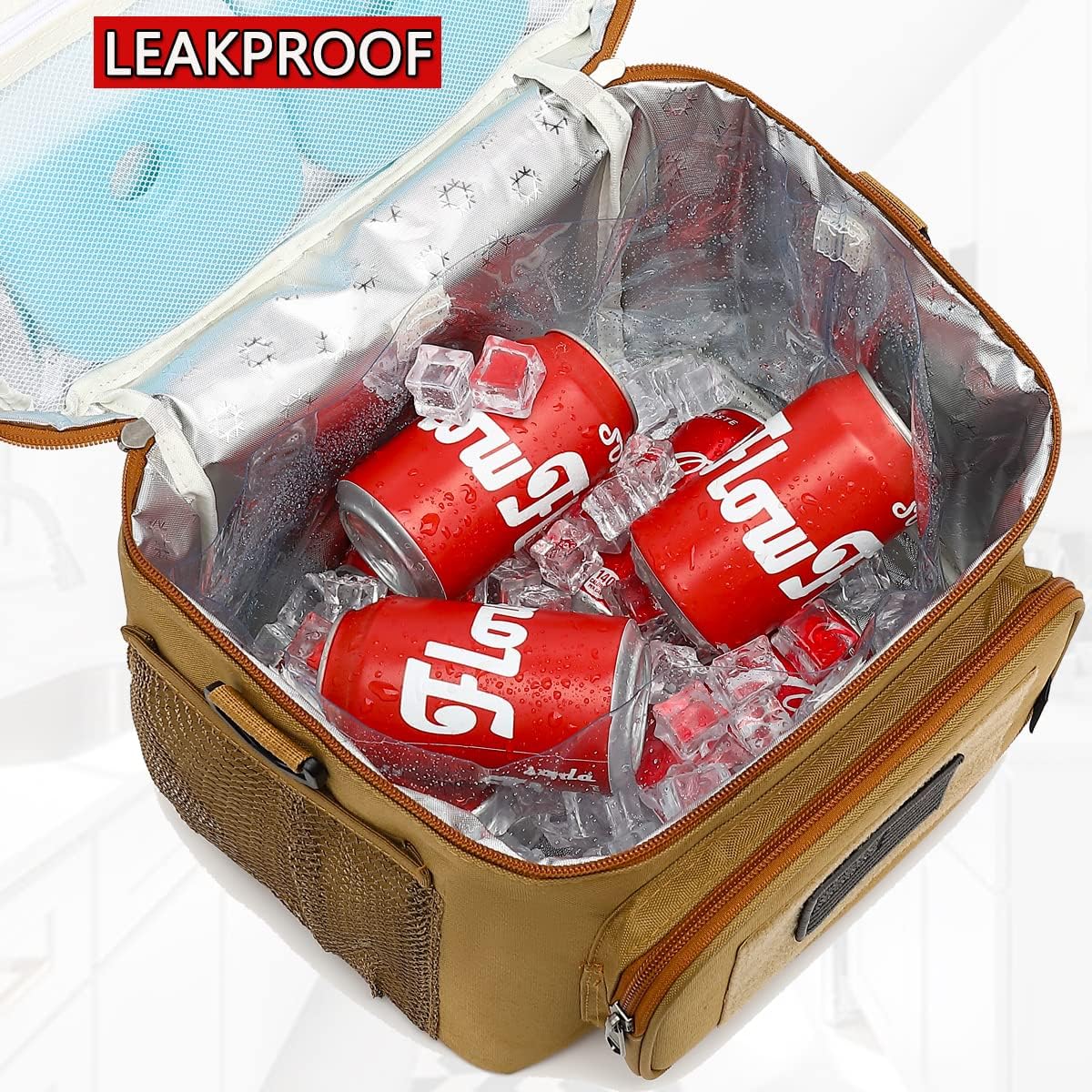 FlowFly Lunch Bag, Insulated Cooler, Thermal Lunch Box Tote with MOLLE/PALS Webbing, Adjustable Padded Shoulder Strap, for Tactical Men Women Adults and Boys Girls Kids (Brown, Large)