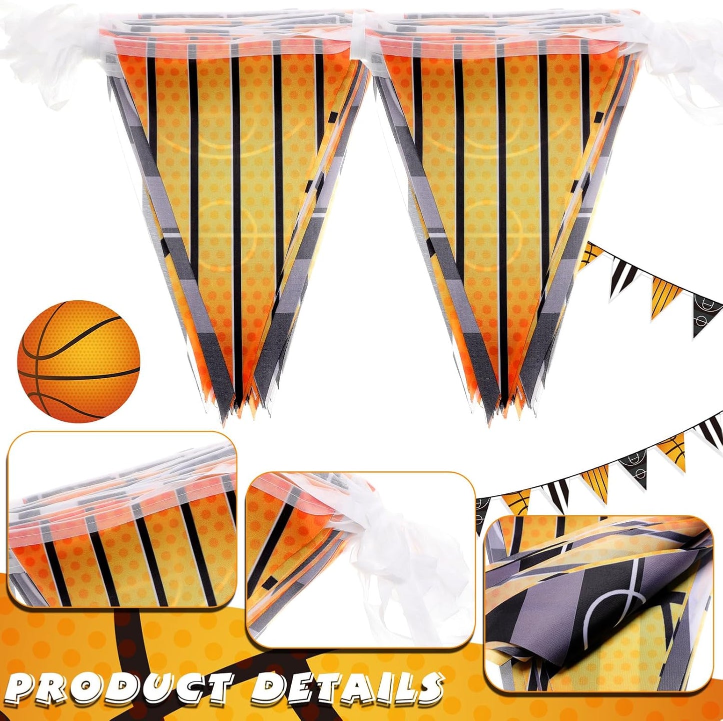 VitalCozy 4 Pcs 131 ft Basketball Pennant Banners Party Decorations American Basketball Theme Triangle Flags Garland Bunting for Birthday Camp BBQ Party Supplies Home Outdoor Hanging Decor