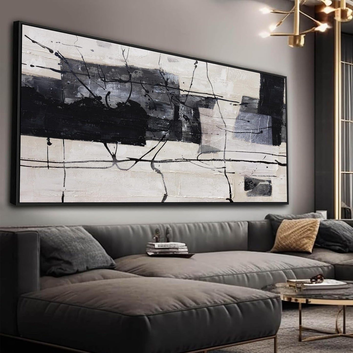 Black And White Abstract Wall Art Small Size Framed Home Artwork Decor Modern Minimalist Canvas Painting Living Room Decor For Bedroom Office Wall Decor 20"X40"