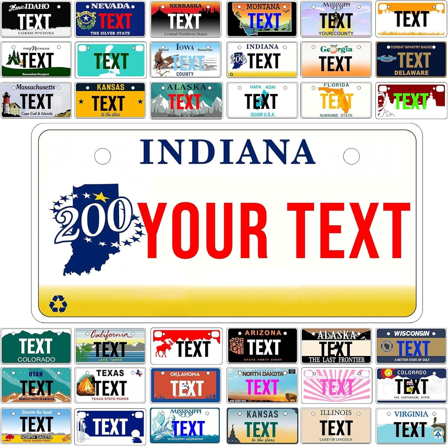 Custom Mini License Plate,Personalized Indiana Bike License Plate - Select from All 50 States,3 Sizes - Customized Customizable State Car Tag Plates for Kids Bike, Bicycle,Toy Car,4x2 Inch
