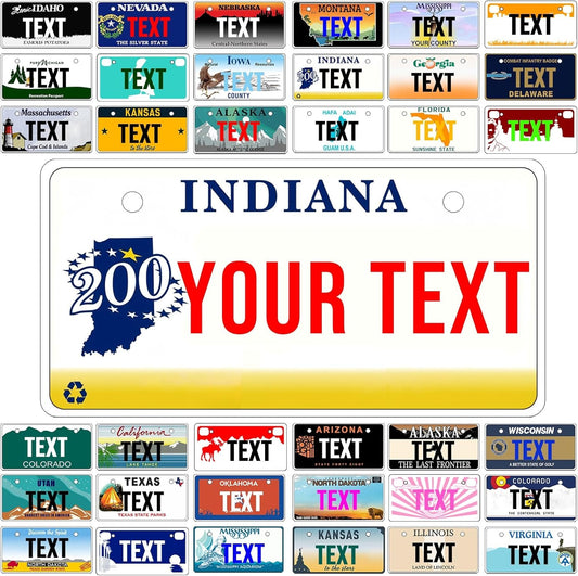 Custom Mini License Plate,Personalized Indiana Bike License Plate - Select from All 50 States,3 Sizes - Customized Customizable State Car Tag Plates for Kids Bike, Bicycle,Toy Car,4x2 Inch