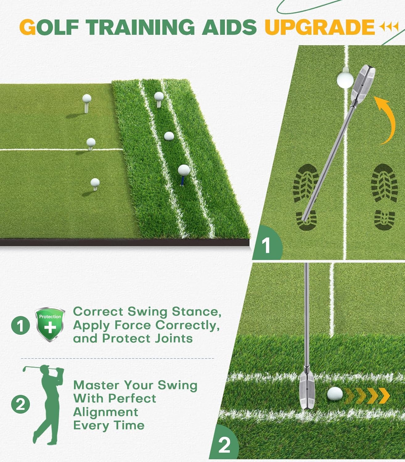 Premium Dual-Turf 5x4ft Golf Mat: Upgraded Golf Hitting Mat, Alignment & Angle of Approach Aid, Indoor/Outdoor Practice, Green