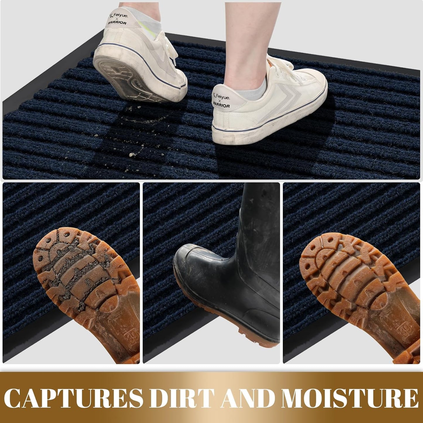 Yimobra Front Door Mat Outdoor Indoor Entrance, 100% Waterproof All-Season All Weather Doormat, Welcome Matt Outside Entry, Non Slip, Low Profile, Heavy Duty Patio Porch Floor Mats,47 x 24,Navy Blue