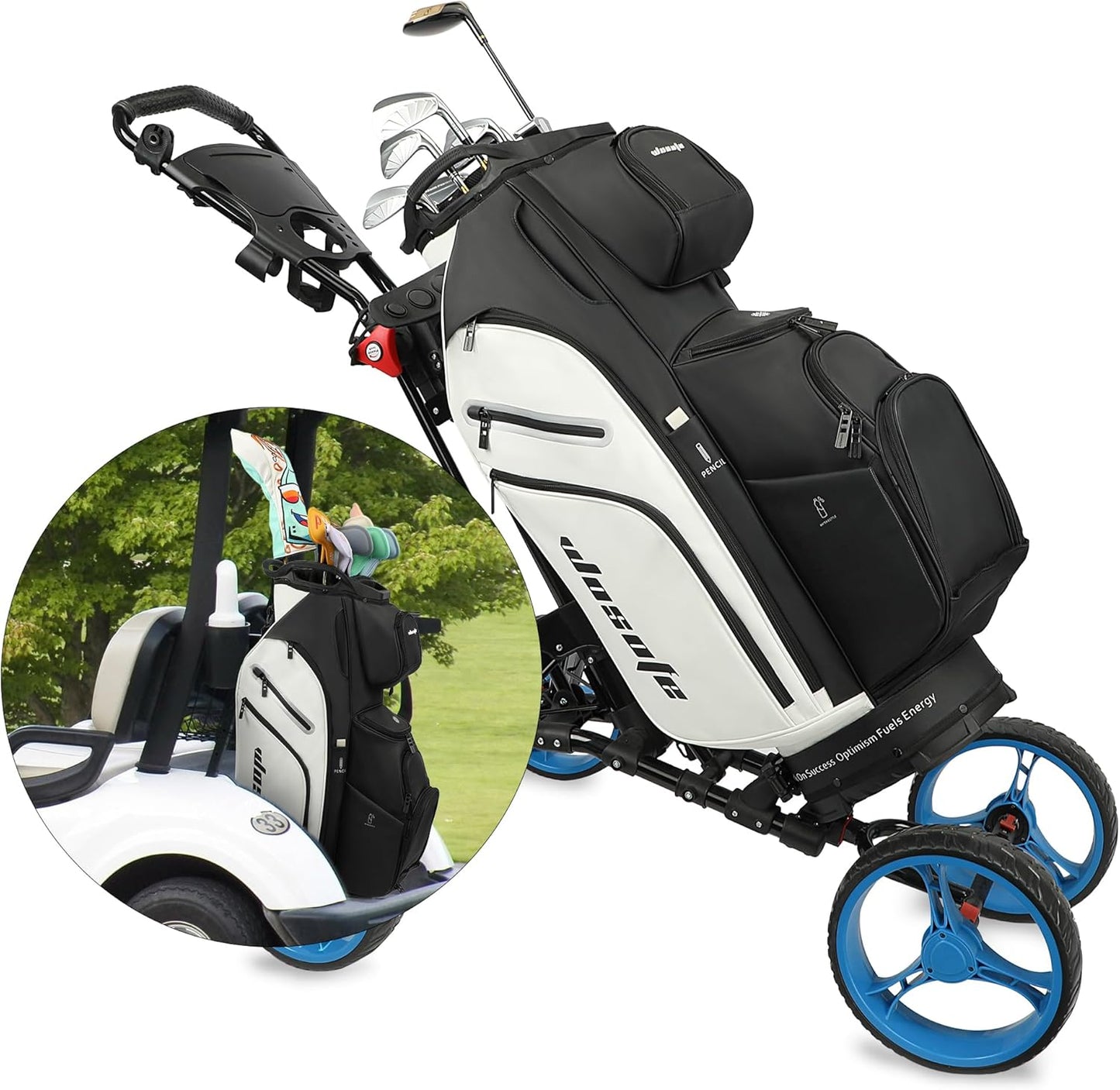 PU Leather Lightweight Men Women Blue White Black Green Golf Bag,Multiple 10 Pockets 14-Way Dividers Cooler Pouch Golf Cart Bag