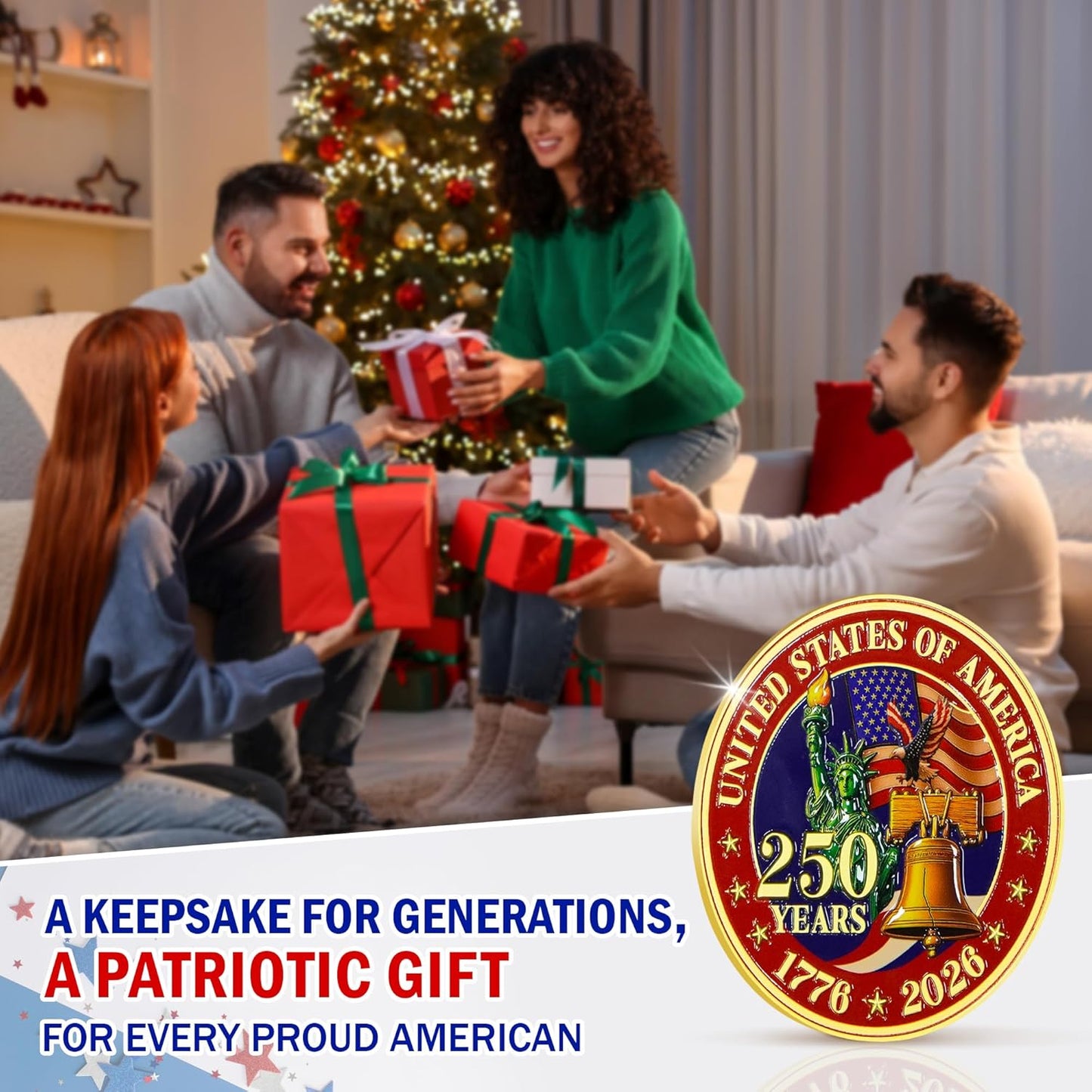 FLAGWIX America 250th Anniversary Car Visor Clip for Patriotic Christmas Decorations - 1776-2026 Metal Visor Clips for Cars 3in - United States 250 Anniversary Car Accessories, Veterans Day Gifts