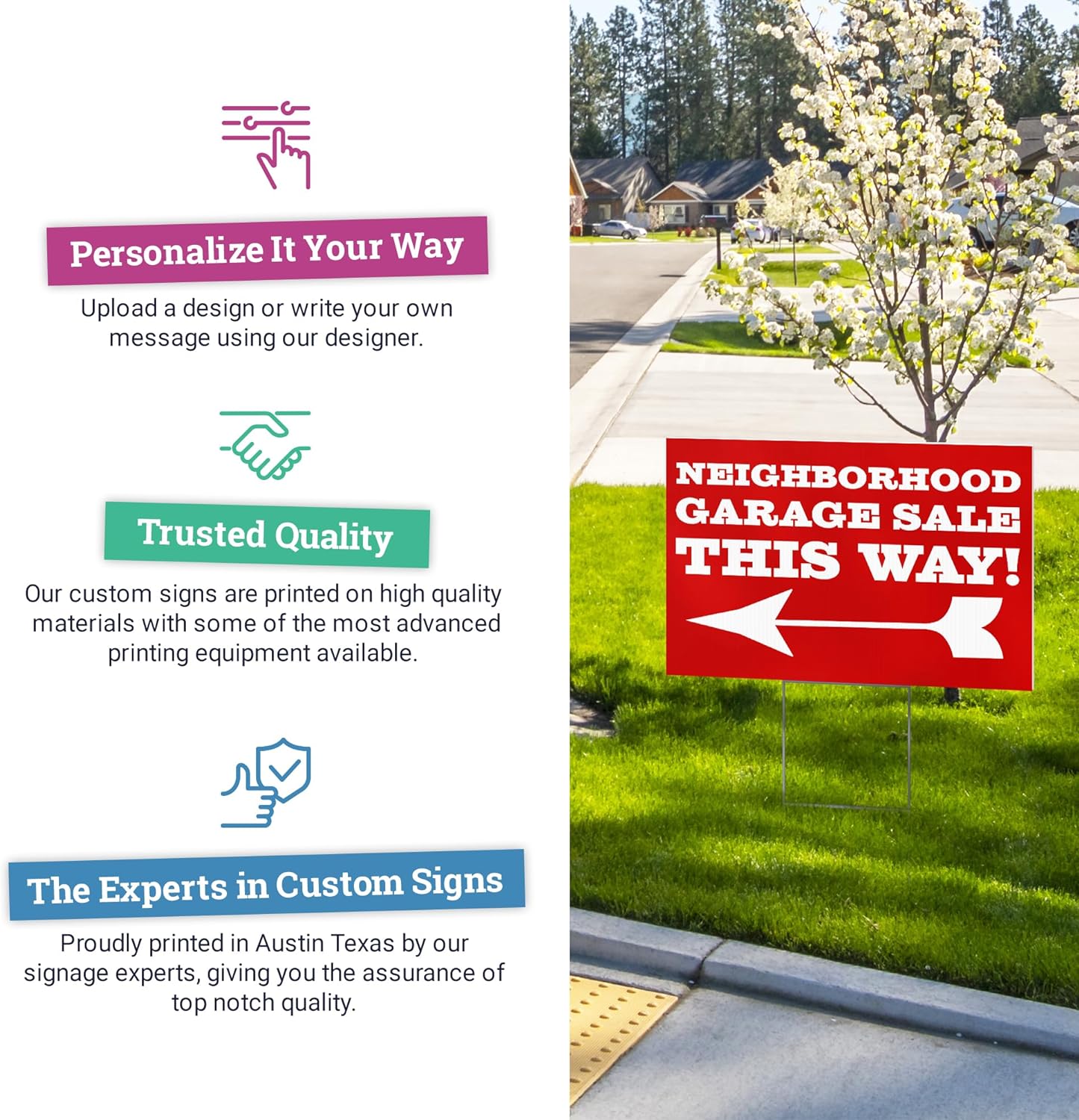 100 pack 12x18" Double Sided Customizable Outdoor Yard Sign made from Corrugated Plastic with Metal "H" Stake, Easy to Design, Sign for Business, Garage or Yard Sale, Home, Office, (12" x 18" - Qty 100)