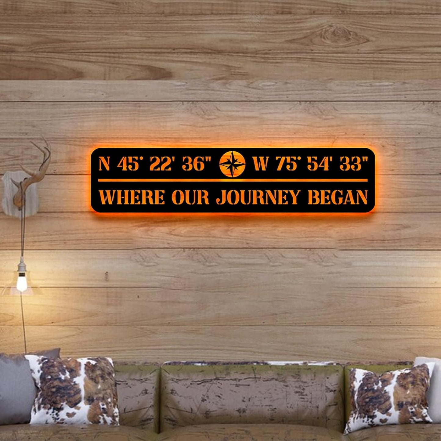 Custom GPS Coordinates Metal Wall with Light, Latitude Longitude Sign, Coordinate Sign, Coordinates Metal Art,Housewarming Gift, Door Hanger