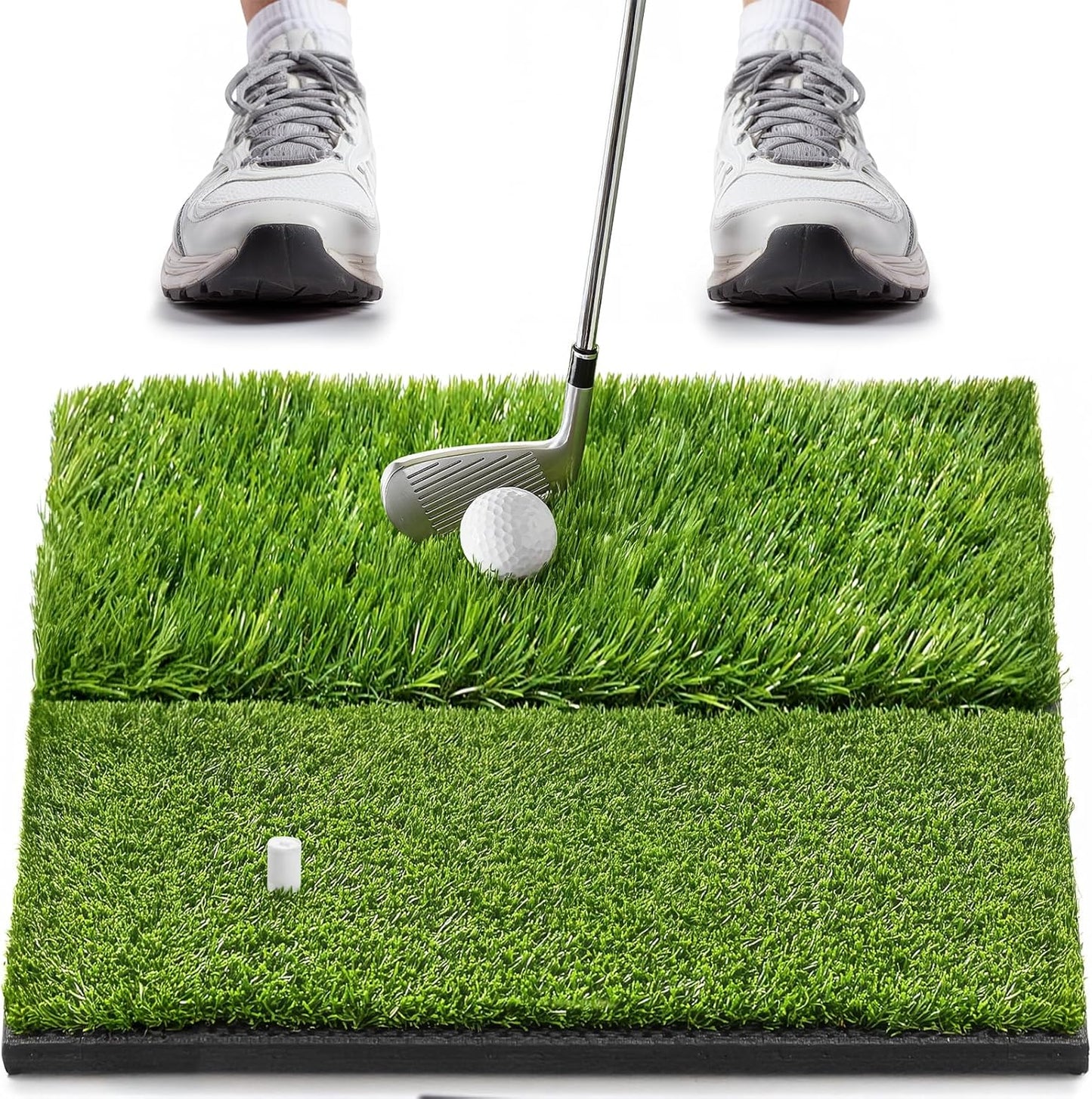 Premium Dual-Turf Golf Hitting Mat with 10mm EVA Foam & Rubber Backing, Non-Slip Anti-Deformation Heavy-Duty Design for Realistic Indoor/Outdoor Swing and Chipping Practice, Ideal Gift for Golfers