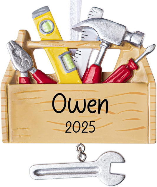 Personalized Tool Box Christmas Ornament 2025 - Free Customization | Tool Chest Toolbox with Dangle Wrench for Xmas Tree | Gift for Craftsman Artisan Builder Handy Man - Custom Name & Year